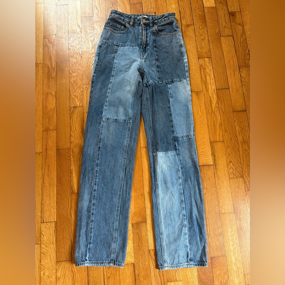 PacSun Blue Patchwork Straight Leg Jeans Size 24